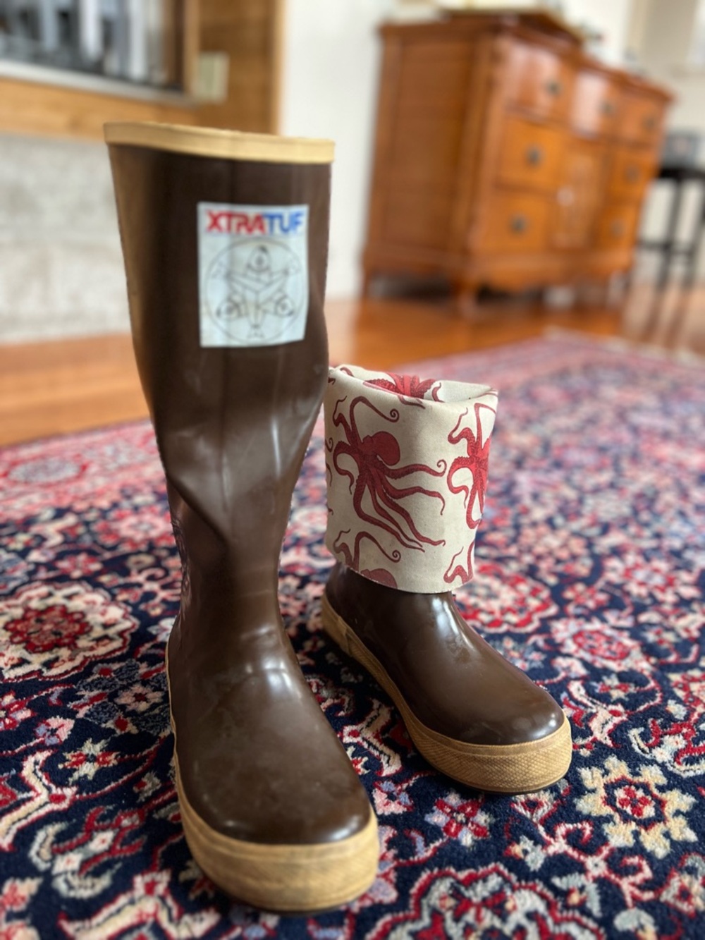 XTRATUF Salmon Sister Women's Brown Waterproof Fishing Boots with Octopus